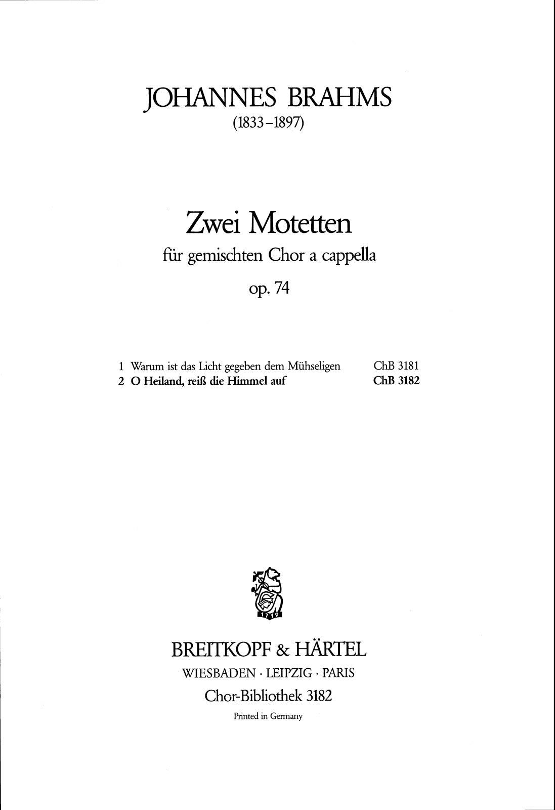 Brahms: 2 Motets, Op. 74