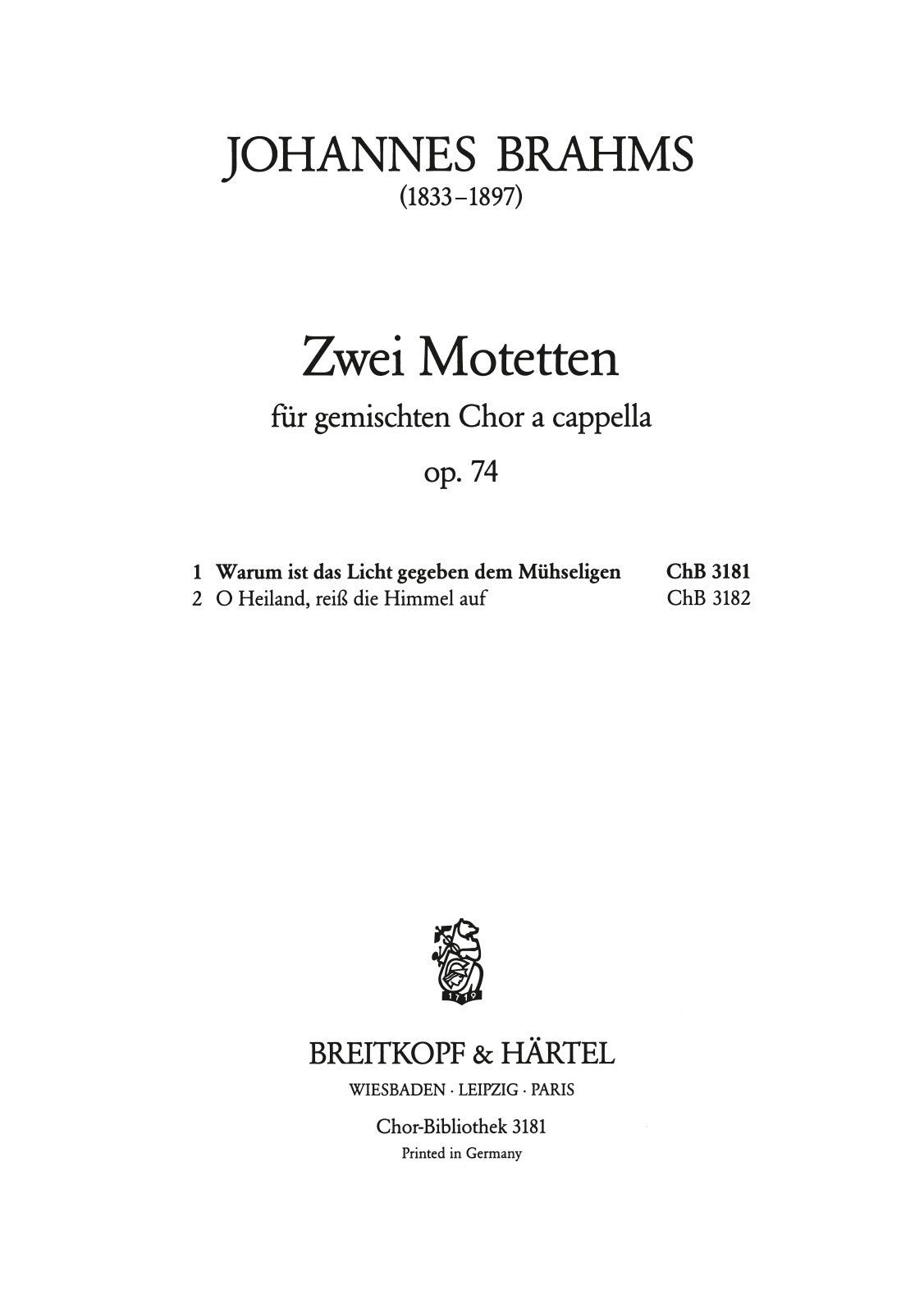 Brahms: 2 Motets, Op. 74
