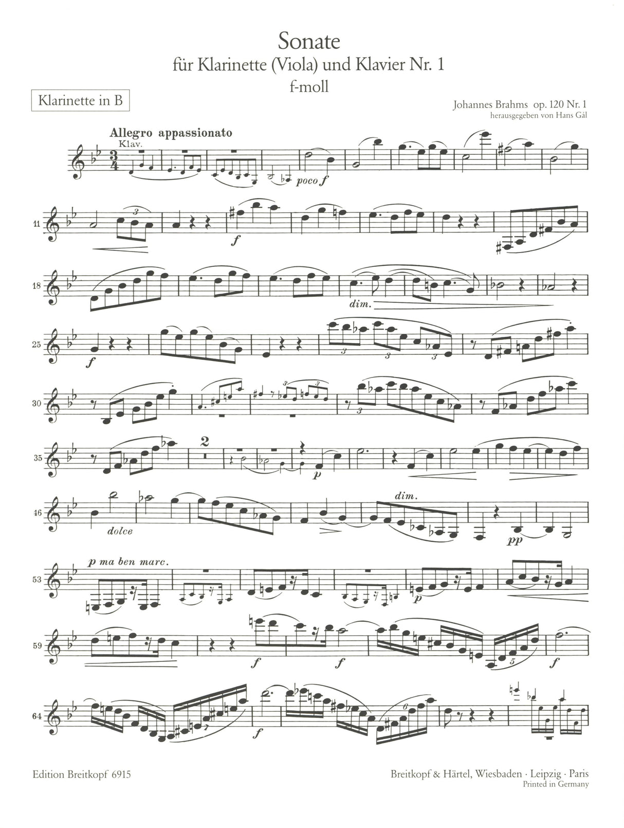 Brahms: Clarinet Sonata in F Minor, Op. 120, No. 1