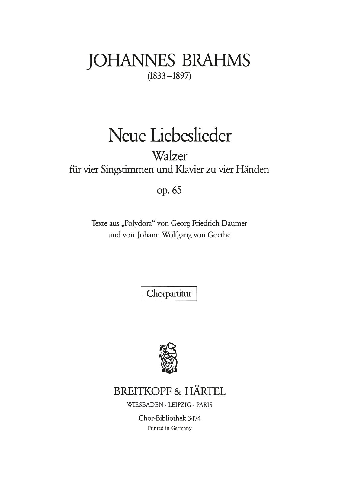 Brahms: Neue Liebeslieder, Op. 65