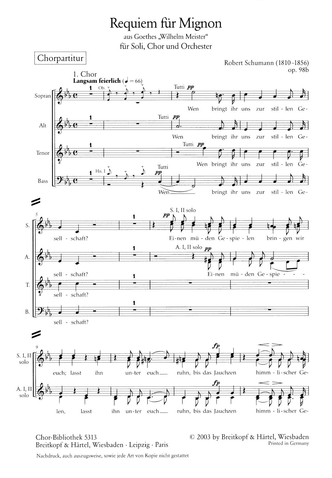 Schumann: Requiem for Mignon, Op. 98b