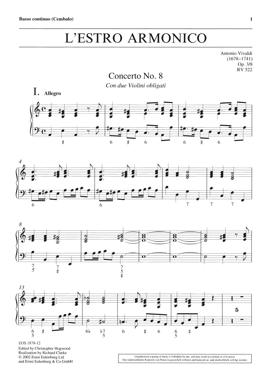 Vivaldi: L'Estro Armonico, RV 522, Op. 3, No. 8