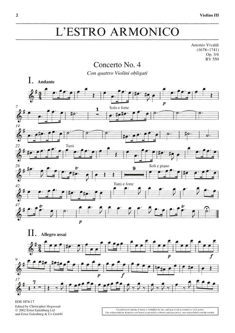 Vivaldi: L'estro armonico, RV 550, Op. 3, No. 4