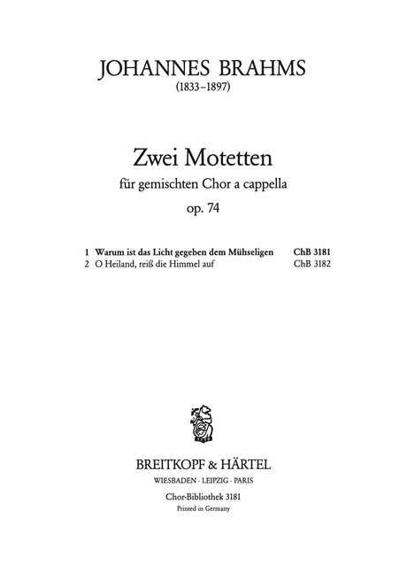 Brahms: 2 Motets, Op. 74