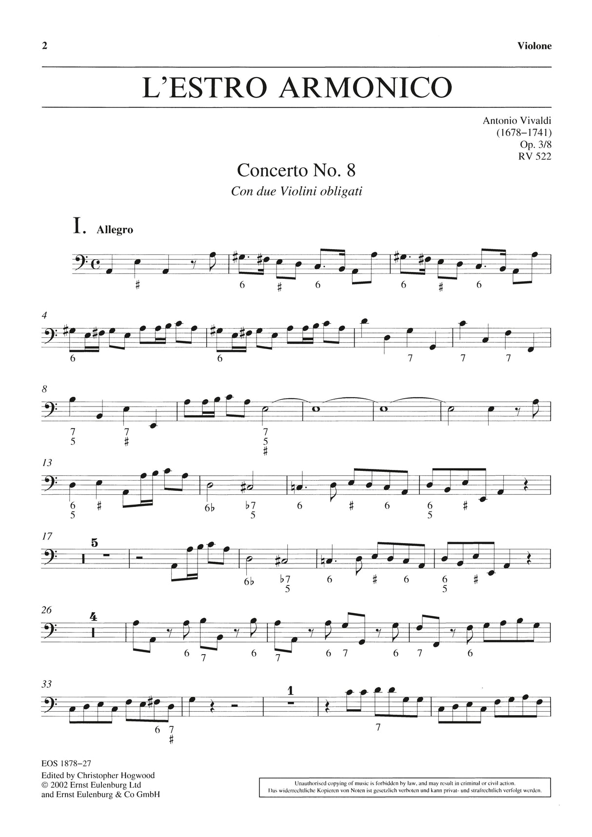 Vivaldi: L'Estro Armonico, RV 522, Op. 3, No. 8